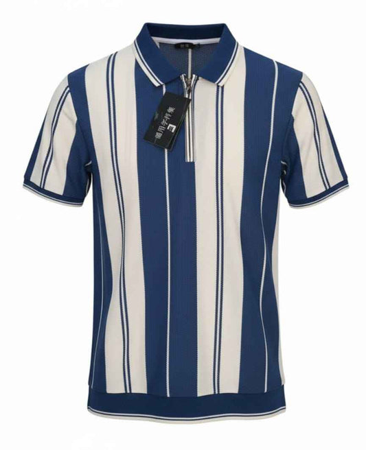 Blue Old Money with collar Zip Shirt