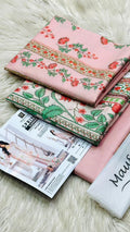 Unstitched printed lawn dress with dyed trouser