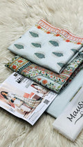 Unstitched printed lawn dress with dyed trouser