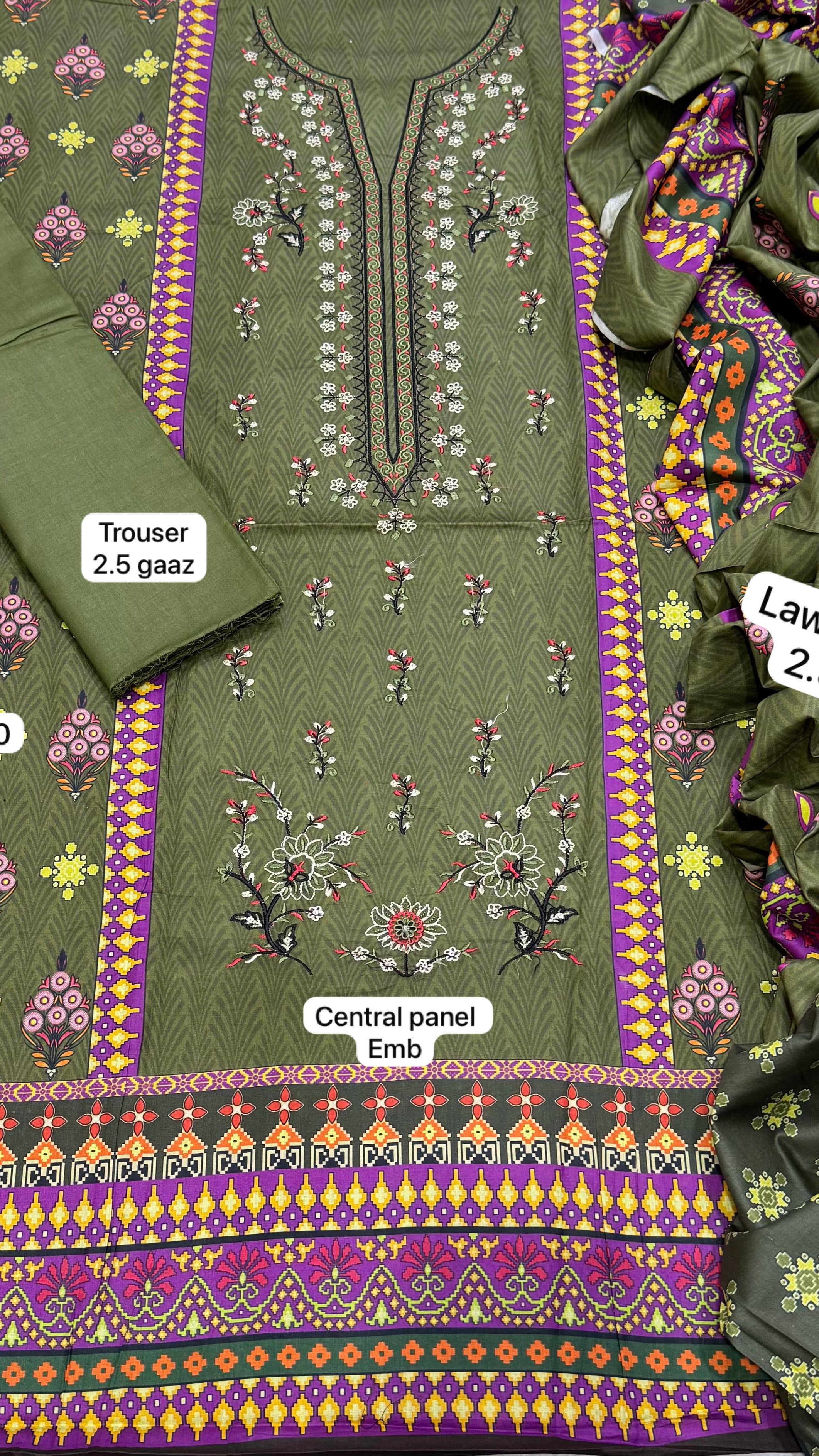 Mix brand embroidered lawn suit with printed dupatta