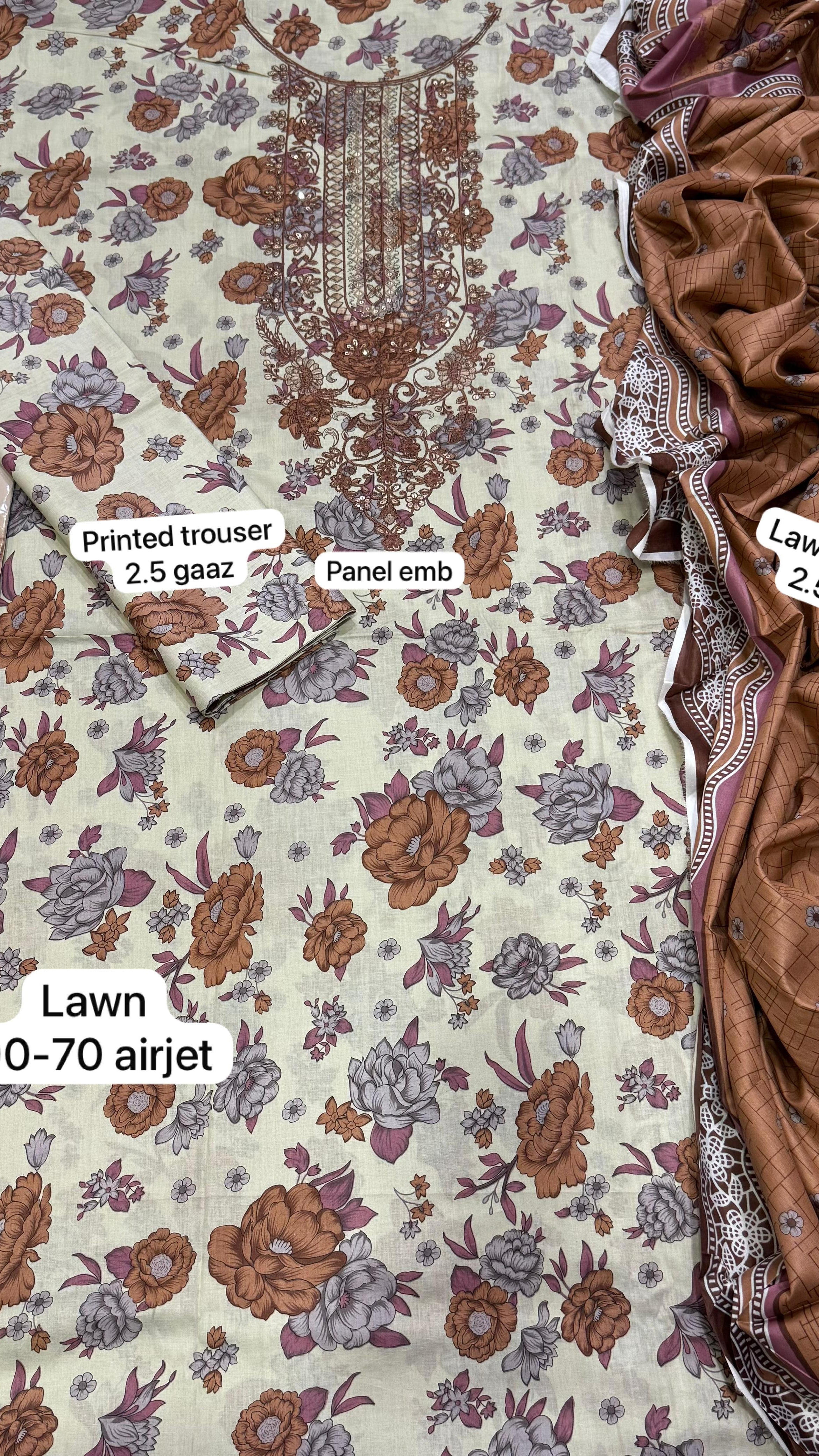 Mix brand embroidered lawn suit with printed dupatta