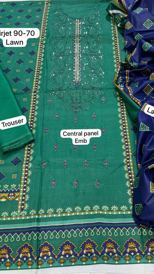 Unstitched lawn suit with daman boring and printed trouser