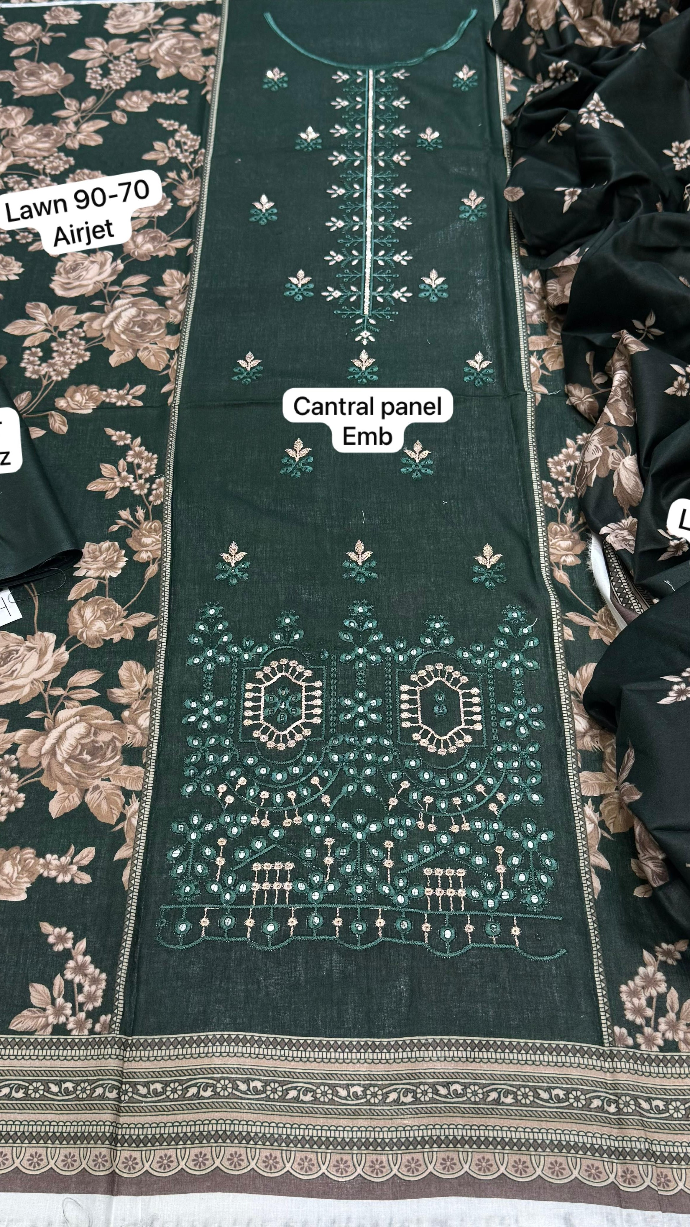 Unstitched lawn suit with daman boring and printed trouser