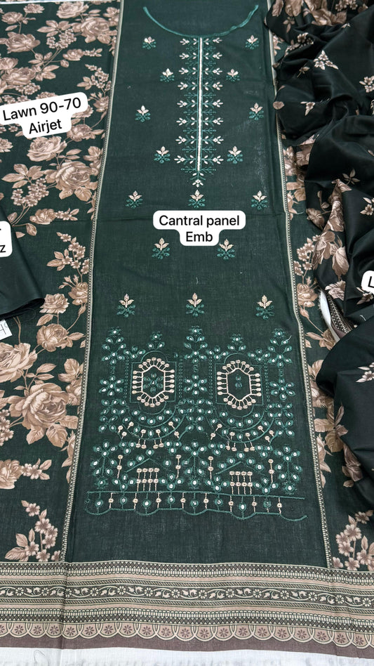 Unstitched lawn suit with daman boring and printed trouser
