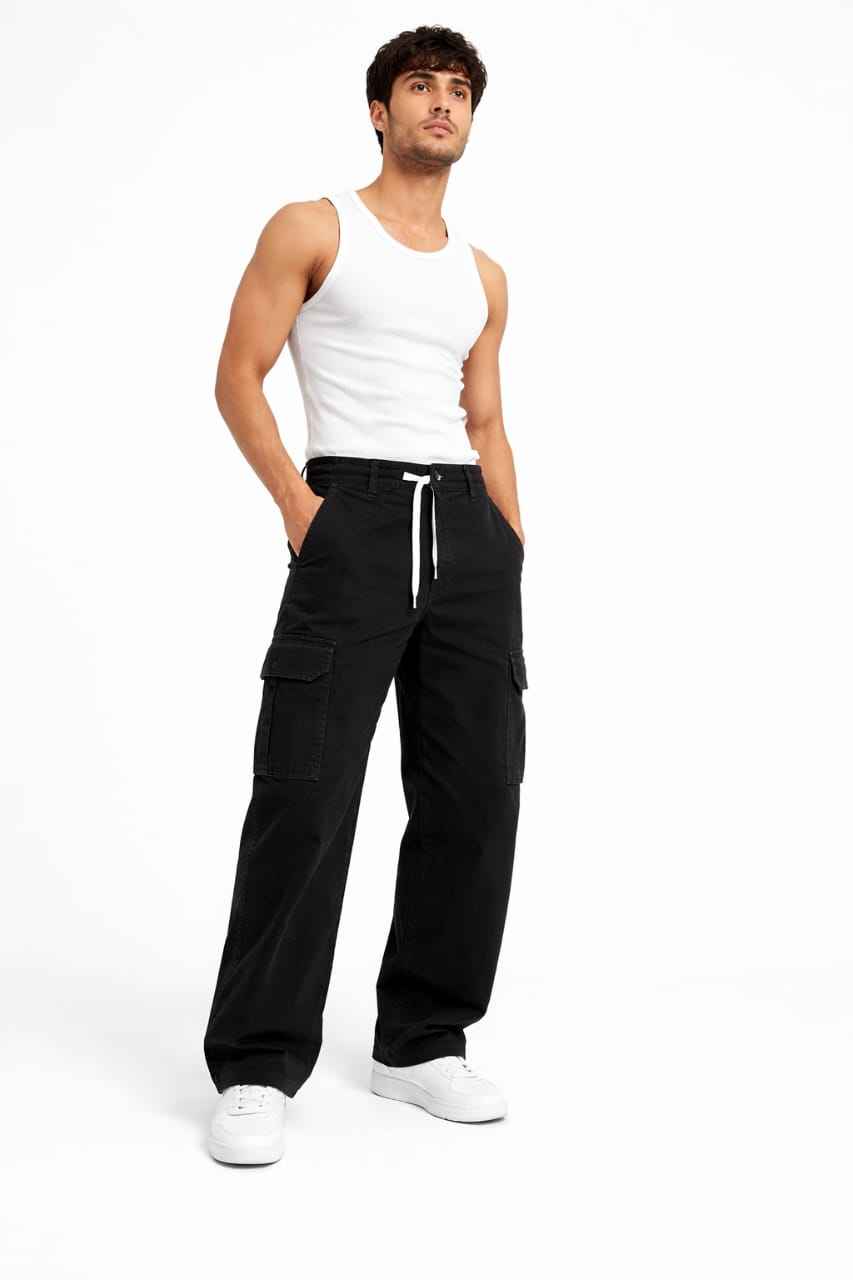 6 Pockets Baggy Style Black Cargo