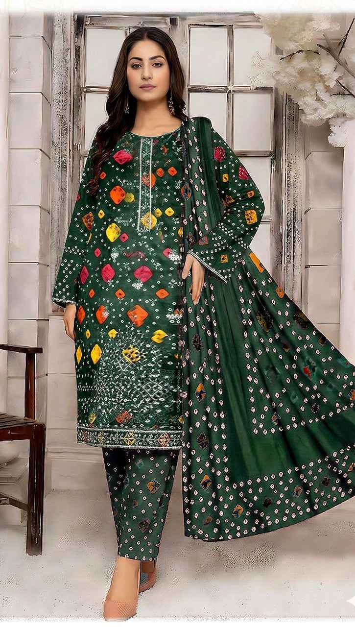 Sapphire Embroidered Lawn 3PC Suit with Digital Printed Indian Chiffon Dupatta & Printed Trouser – Unstitched Summer Collection