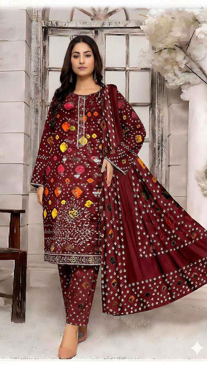 Sapphire Embroidered Lawn 3PC Suit with Digital Printed Indian Chiffon Dupatta & Printed Trouser – Unstitched Summer Collection