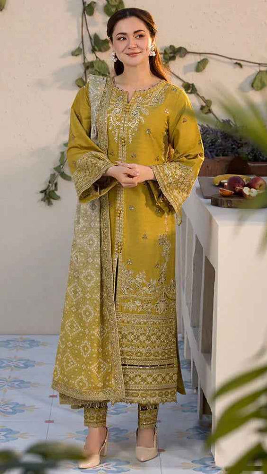 Qalamkar D-5121 Premium Lawn Digital Printed Slub Voile 3PC Suit with Embroidered Neckline – Unstitched Summer Collection