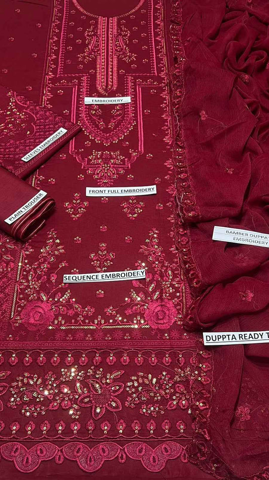 Zarqash D-5142 Premium Lawn Heavy Sequin Embroidered 3PC Suit with Ready-to-Wear Bamber Dupatta