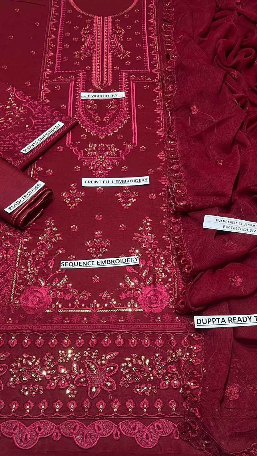 Zarqash D-5142 Premium Lawn Heavy Sequin Embroidered 3PC Suit with Ready-to-Wear Bamber Dupatta