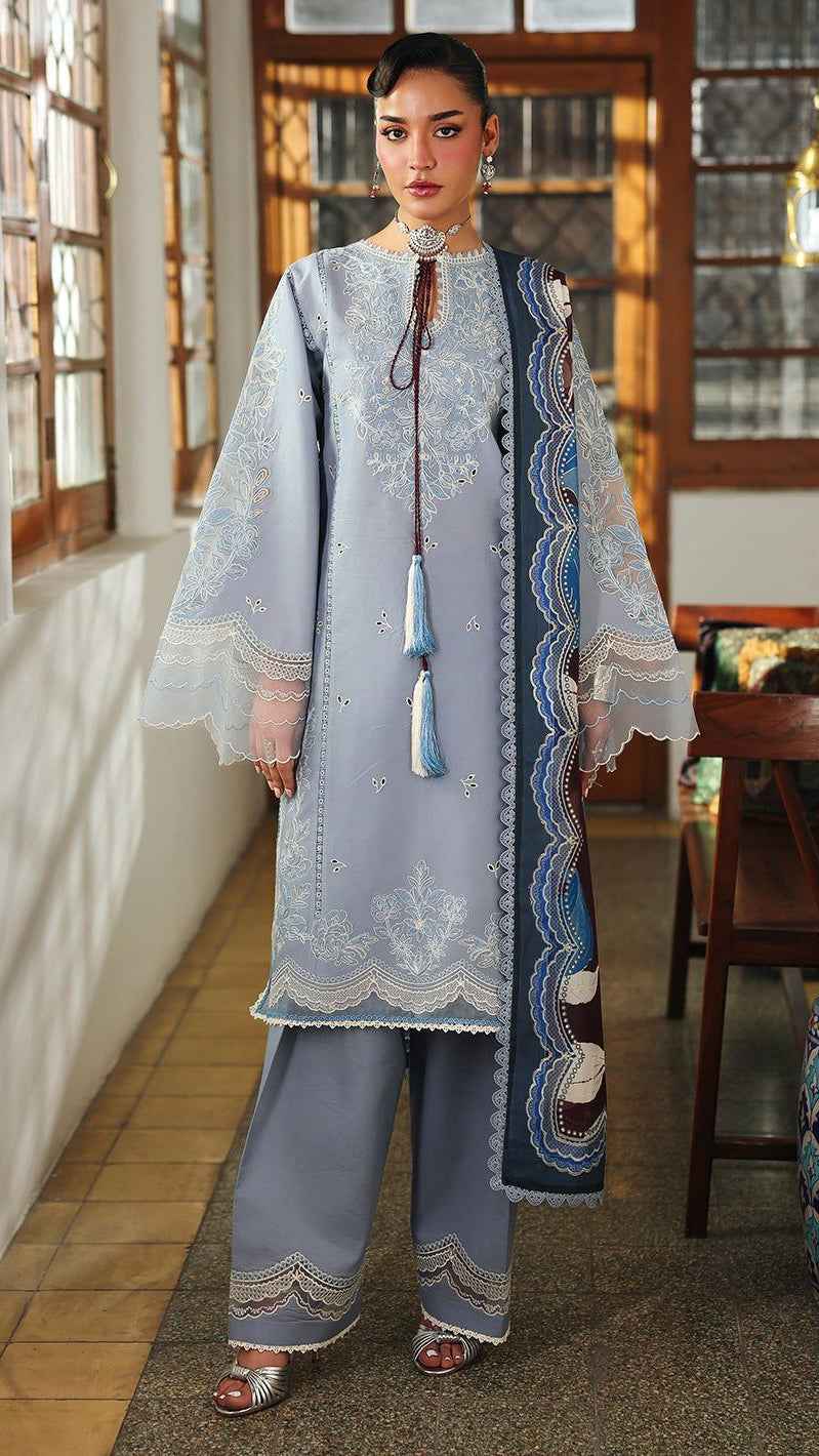 Bin Ilyas D-5141 Premium Embroidered Lawn 3PC Suit with Slub Voile Dupatta – Unstitched Summer Collection