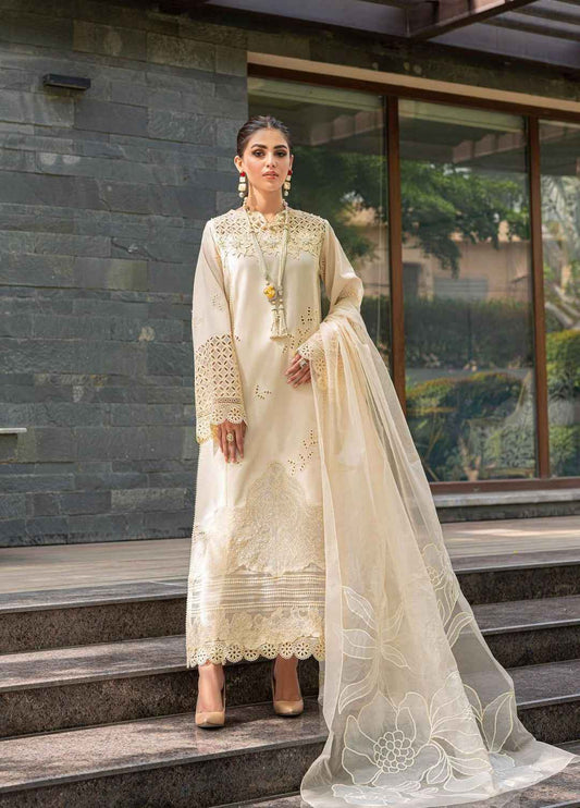 Mushq 436 Airjet Lawn Embroidered 3PC Suit with Organza Embroidered Dupatta – Unstitched Summer Collection