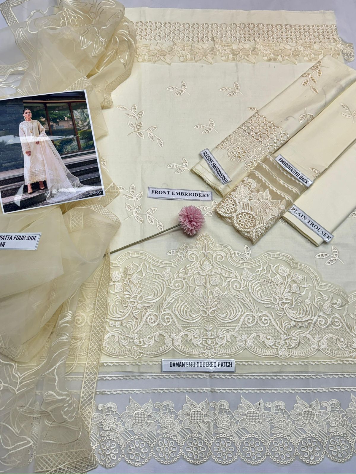 Mushq 436 Airjet lawn embroidered suit with organza embroidered dupatta