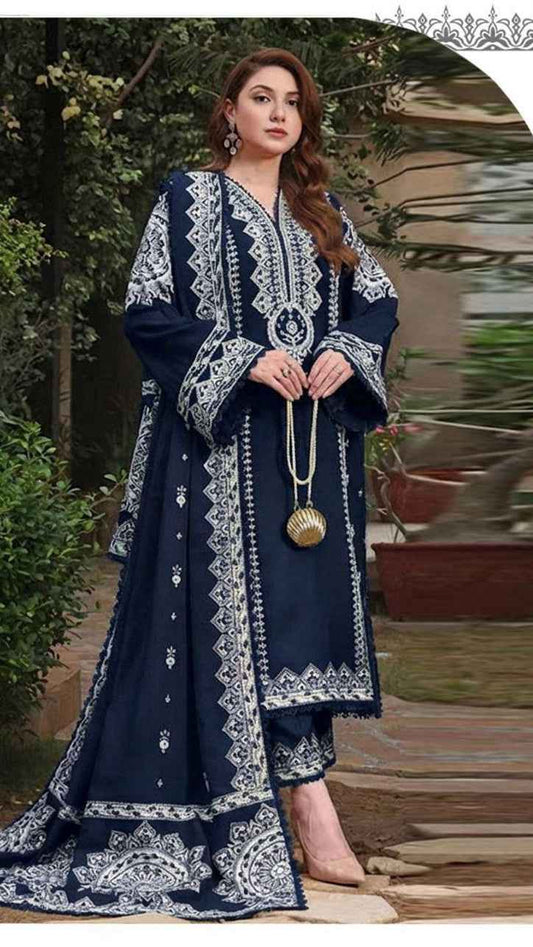 Aneela’s 555 Airjet Lawn Embroidered 3PC Suit with Voil Lawn Printed Dupatta – Unstitched Summer Collection