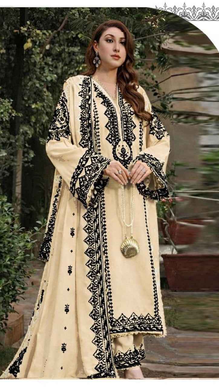 Aneela’s 555 Airjet Lawn Embroidered 3PC Suit with Voil Lawn Printed Dupatta – Unstitched Summer Collection