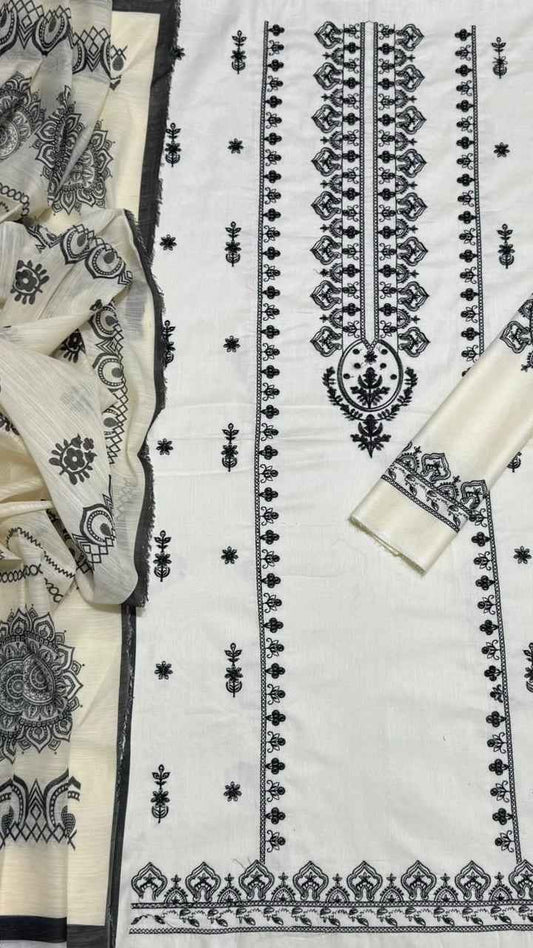 Aneela’s 555 Airjet Lawn Embroidered 3PC Suit with Voil Lawn Printed Dupatta – Unstitched Summer Collection