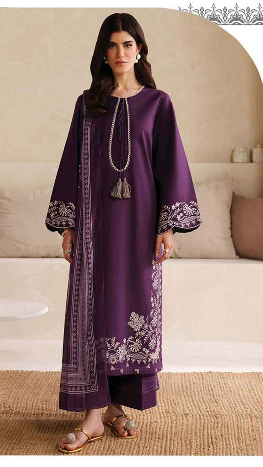 Garnet 537 Airjet Lawn Embroidered 3PC Suit with Digital Voil Dupatta – Unstitched Summer Collection