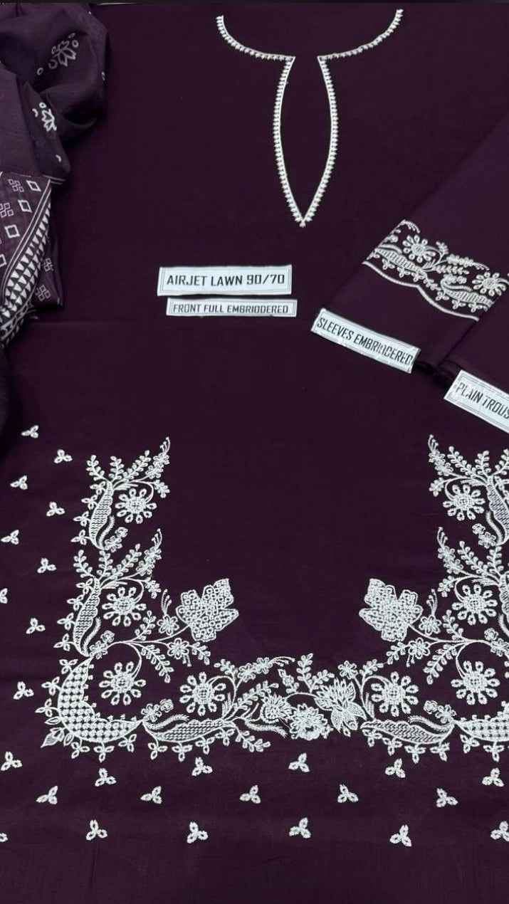 Garnet 537 Airjet Lawn Embroidered 3PC Suit with Digital Voil Dupatta – Unstitched Summer Collection