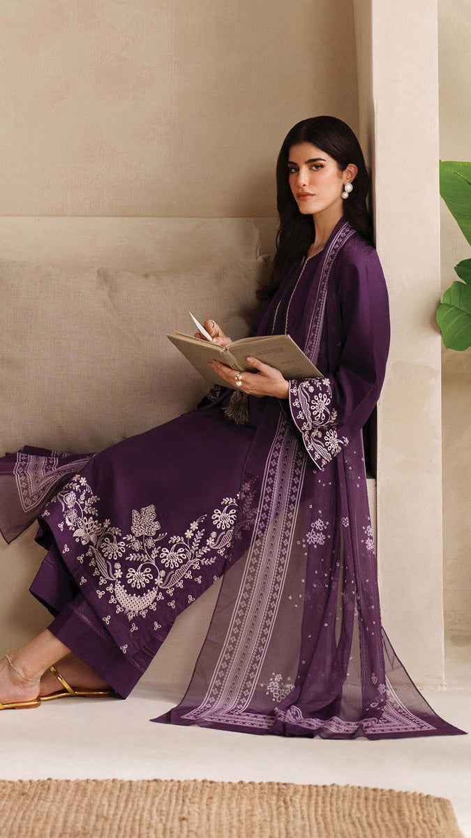 Garnet 537 Airjet Lawn Embroidered 3PC Suit with Digital Voil Dupatta – Unstitched Summer Collection