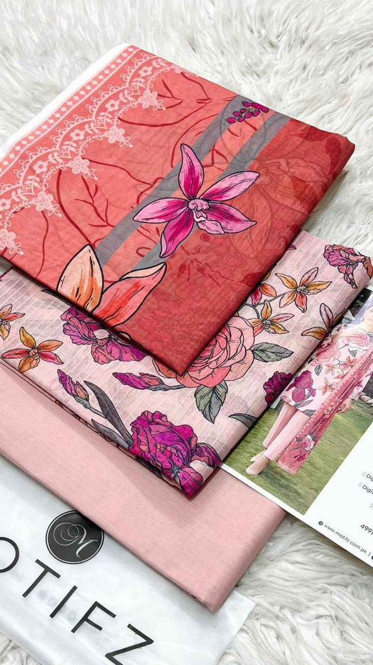 Motifz Premium Lawn 3PC Printed Suit 2026 with Voil Dupatta – Unstitched