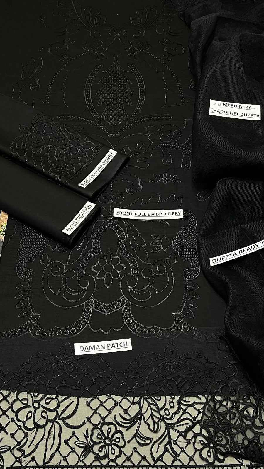 Laam D-5129 Premium Embroidered Lawn 3PC Suit with Ready-to-Wear Khadi Net Dupatta – Unstitched