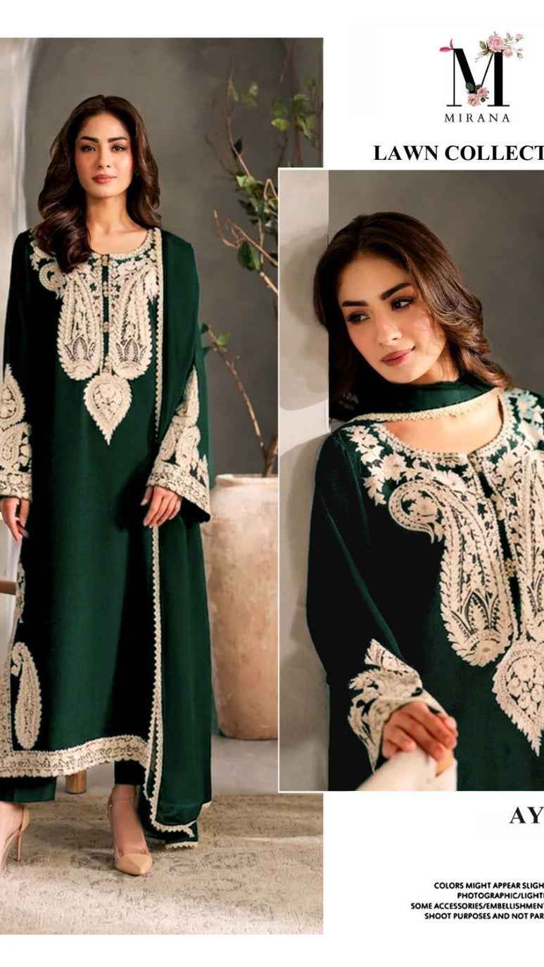 Aleena Amir D-1101 Premium Embroidered Lawn 3PC Suit with Bamber Embroidered Dupatta – Unstitched