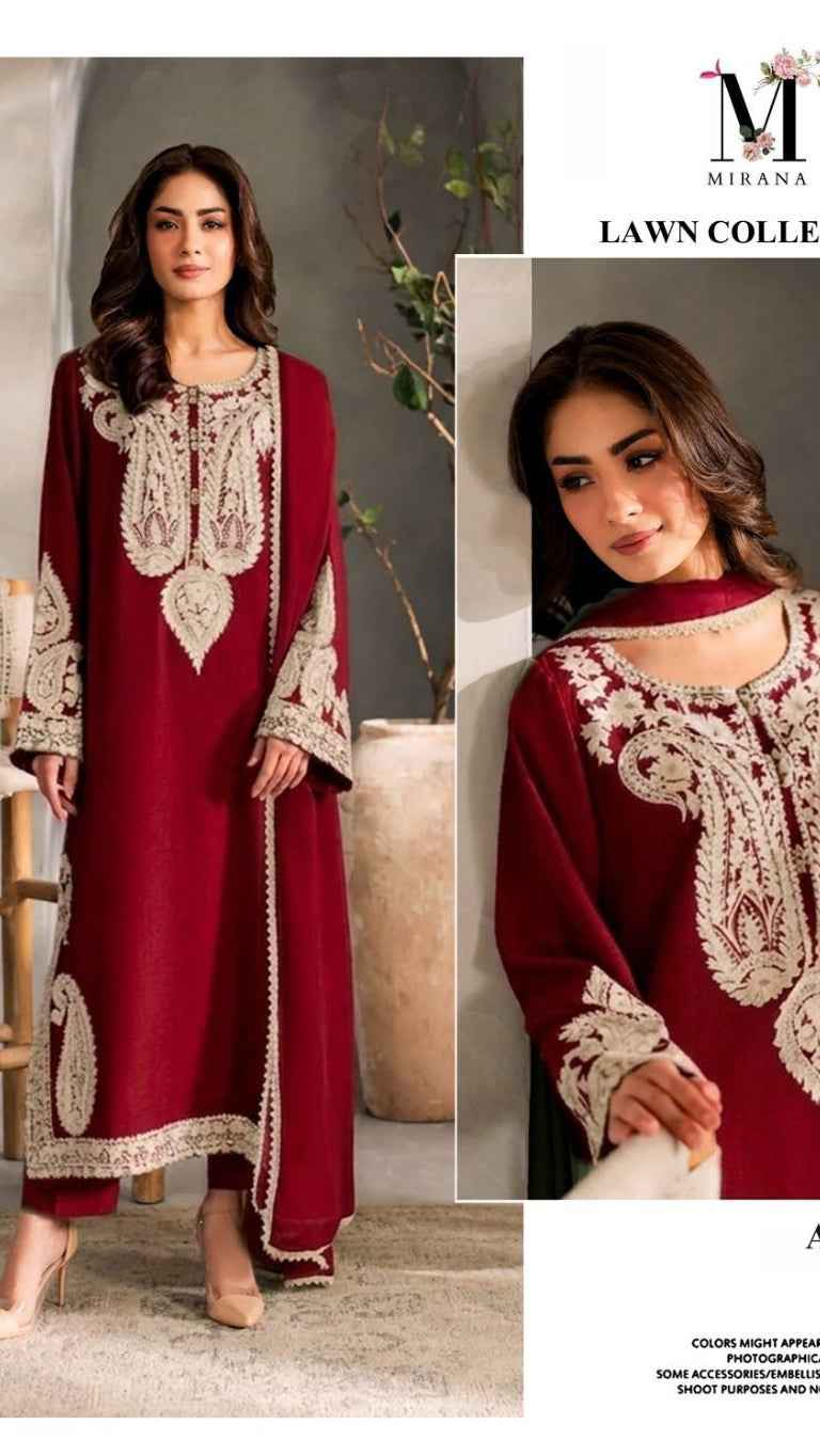 Aleena Amir D-1101 Premium Embroidered Lawn 3PC Suit with Bamber Embroidered Dupatta – Unstitched