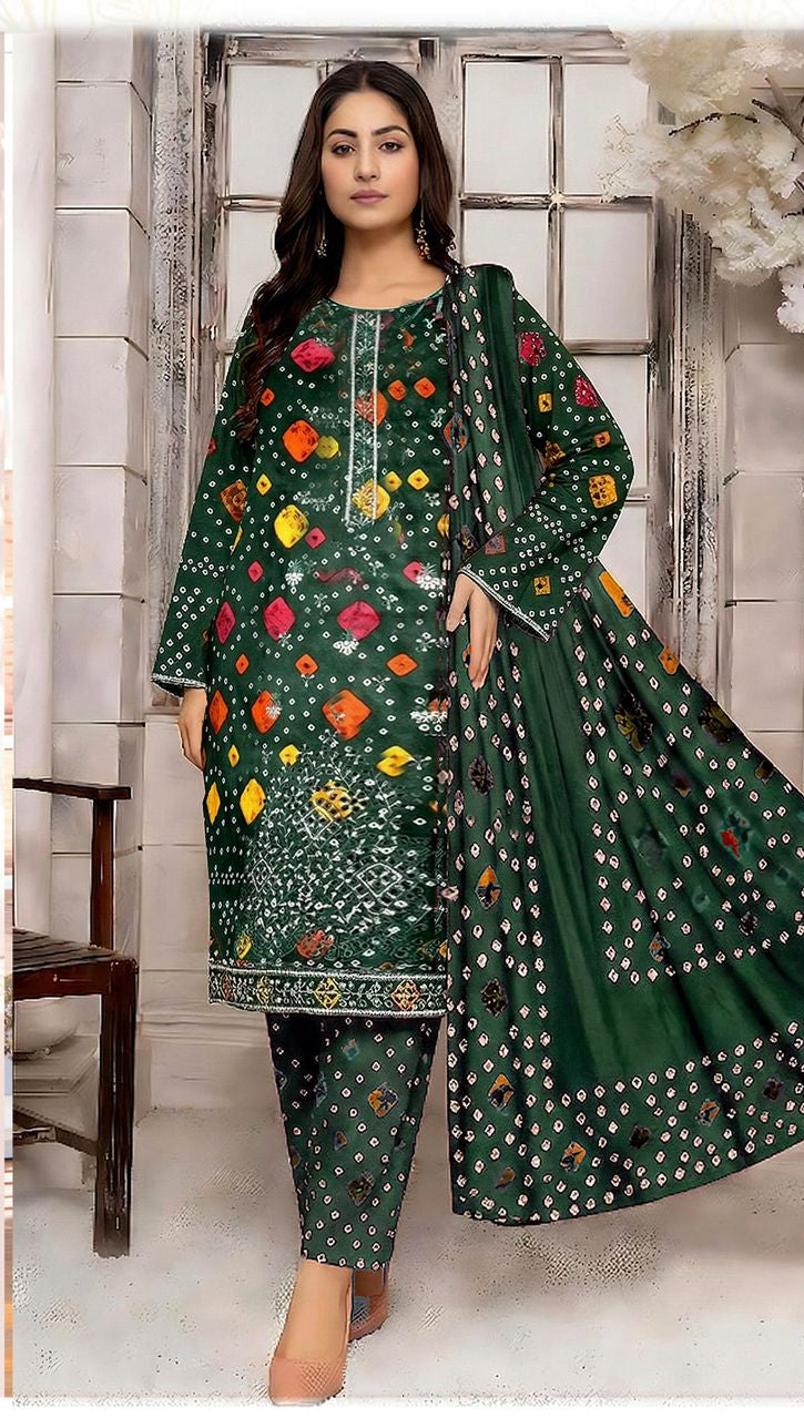 Sapphire embroidered lawn 3pc suit with chiffon dupatta