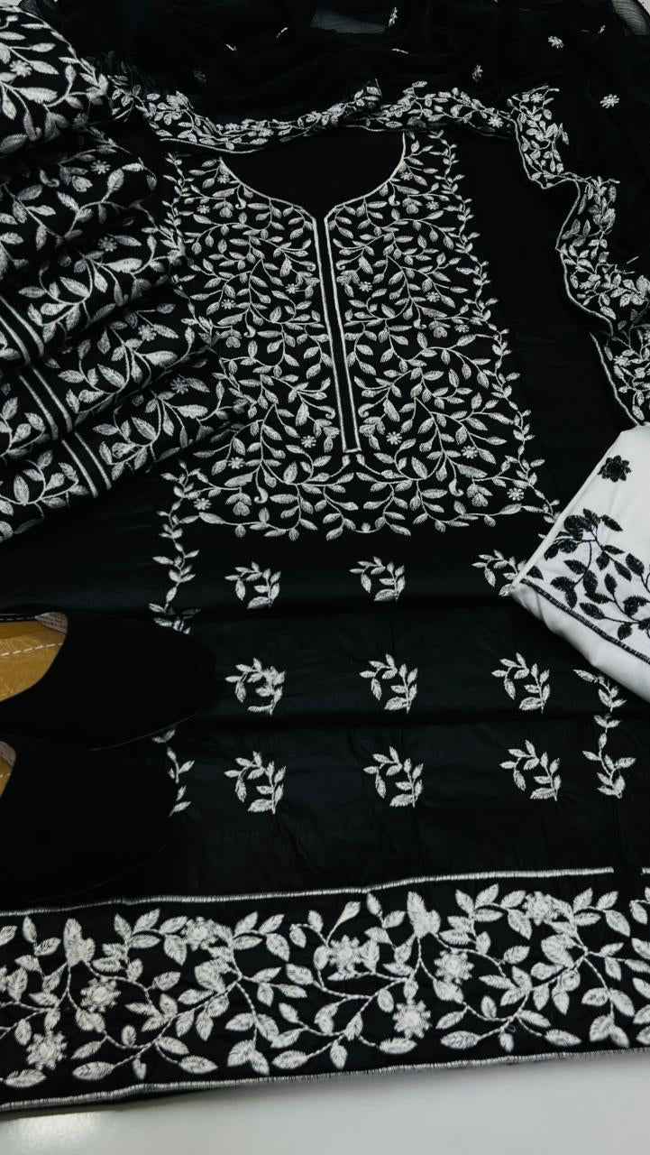 Breeza Jaal Embroidered Lawn Cotton 3PC Suit with Chiffon Dupatta – Unstitched #BJ