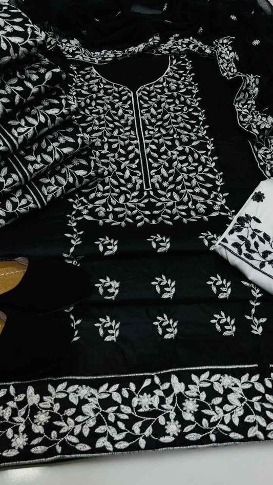 Breeza Jaal Embroidered Lawn Cotton 3PC Suit with Chiffon Dupatta – Unstitched #BJ