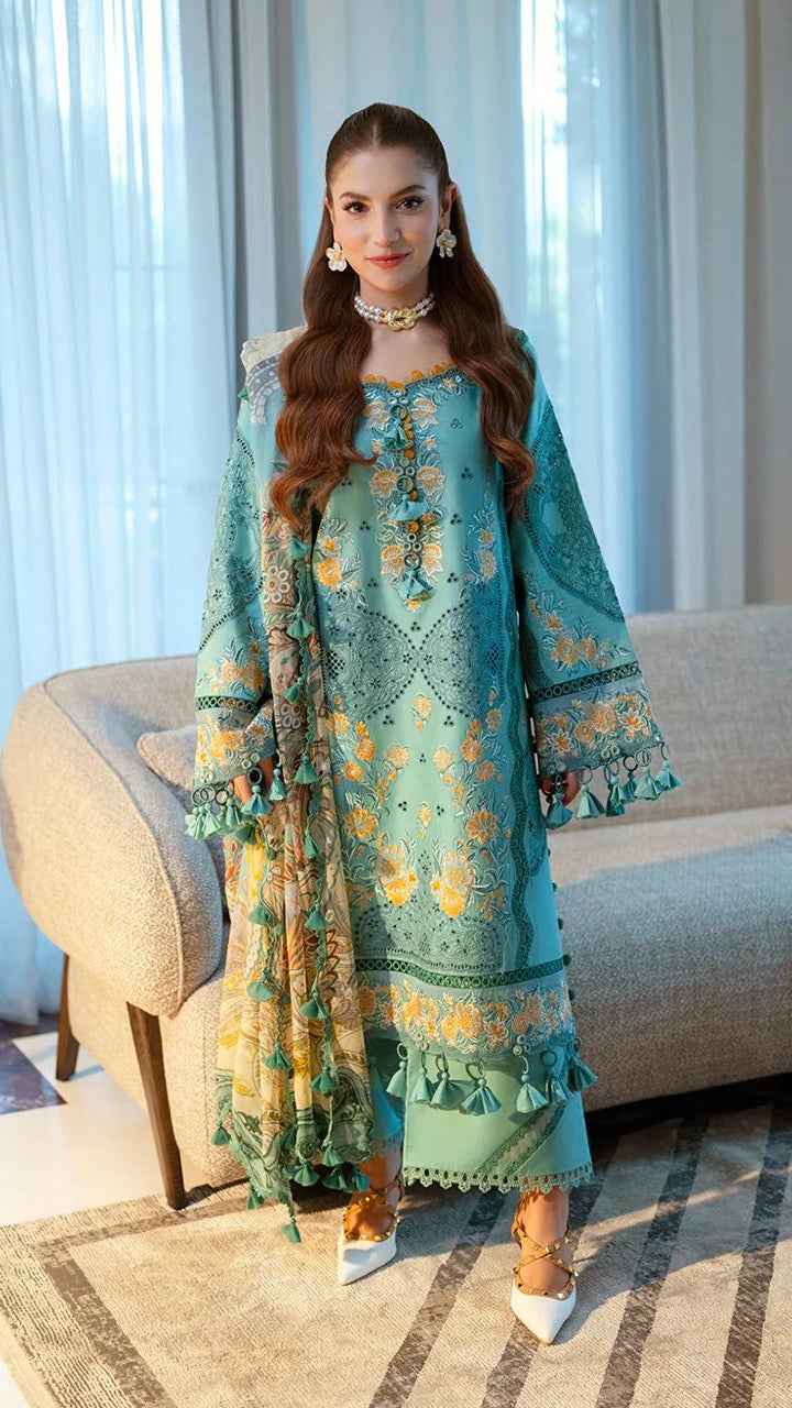 Ahmozi Jade Lawn Embroidered Black Eid Collection 2026 with Printed Silk Dupatta – Unstitched #AJ