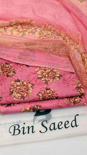 2026 Printed Lawn 3PC Suit with Chiffon Dupatta – Unstitched Summer Collection