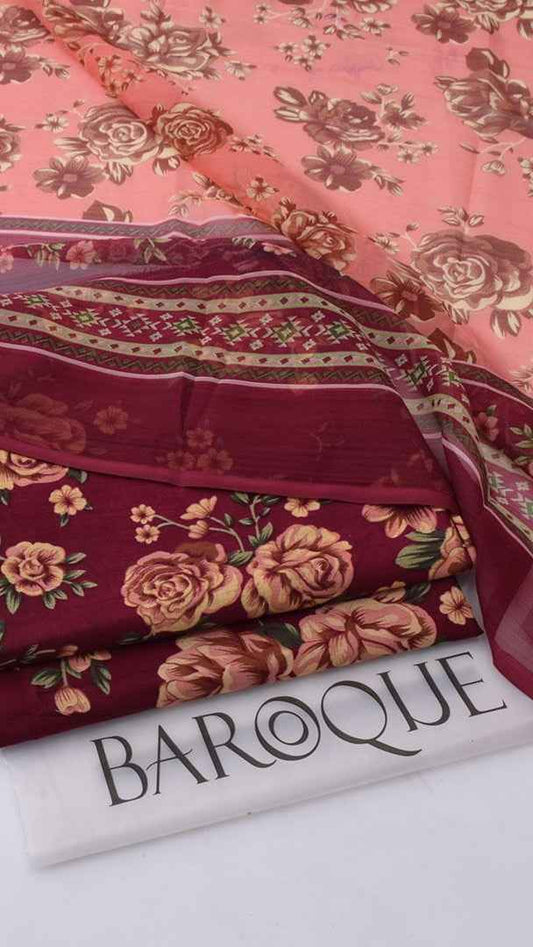 2026 Printed Lawn 3PC Suit with Chiffon Dupatta – Unstitched Summer Collection