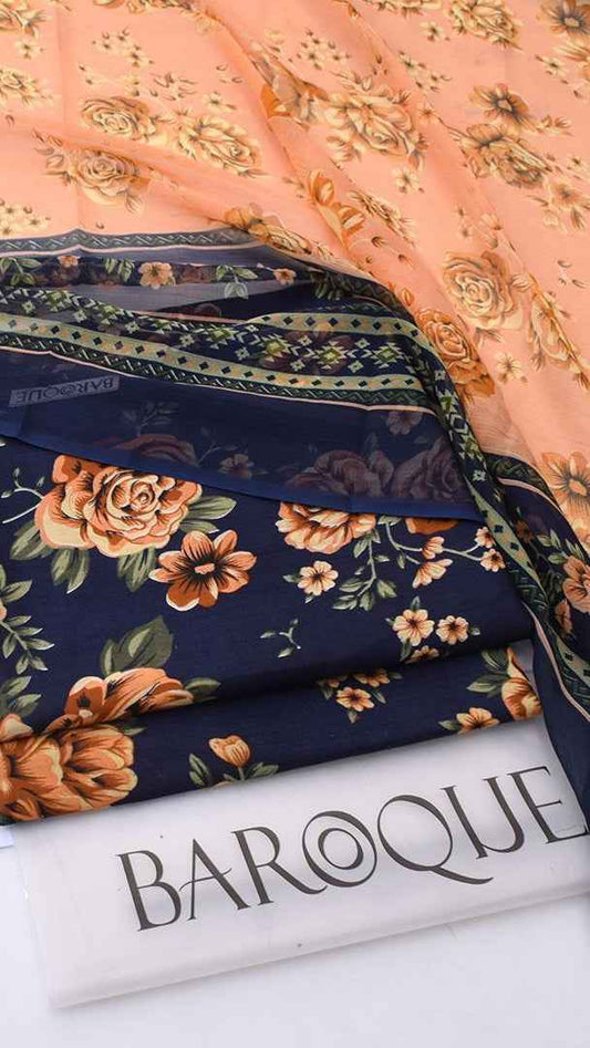 2026 Printed Lawn 3PC Suit with Chiffon Dupatta – Unstitched Summer Collection