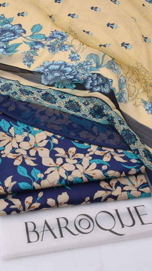 2026 Printed Lawn 3PC Suit with Chiffon Dupatta – Unstitched Summer Collection