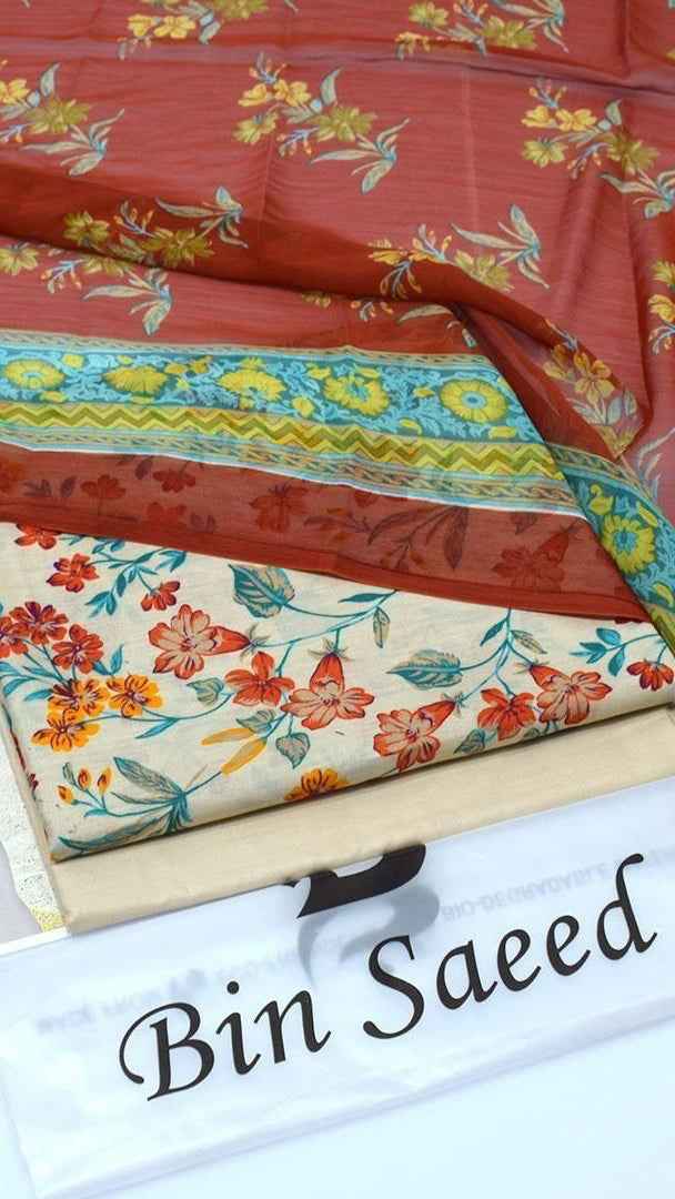 2026 Printed Lawn 3PC Suit with Chiffon Dupatta – Unstitched Summer Collection