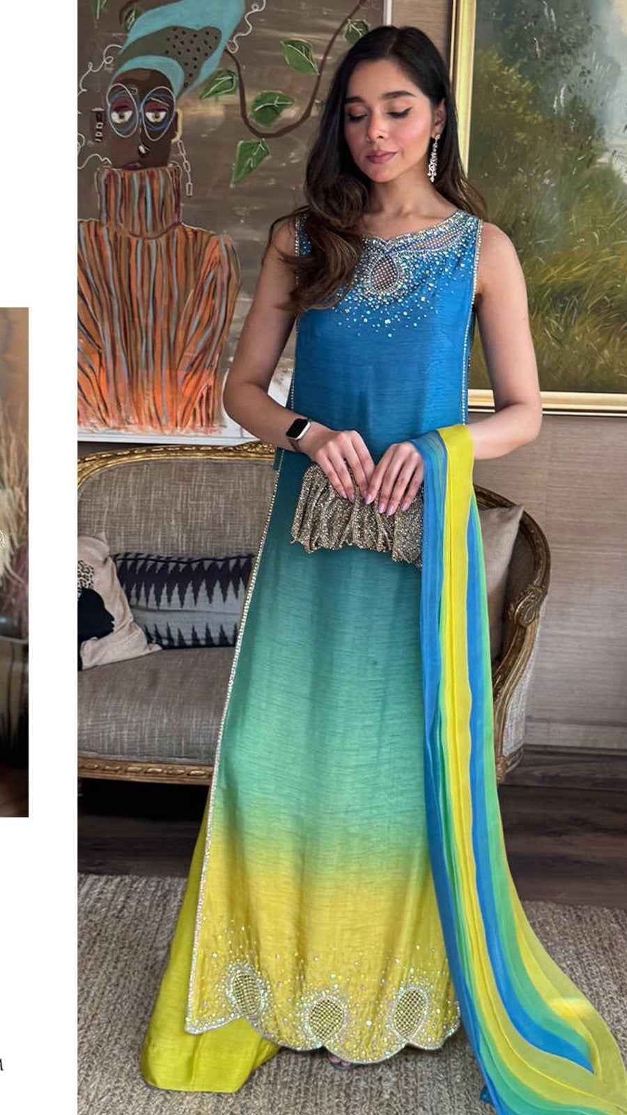 Farida Hassan neon ombre digital lawn suit with bamber chiffon dupatta