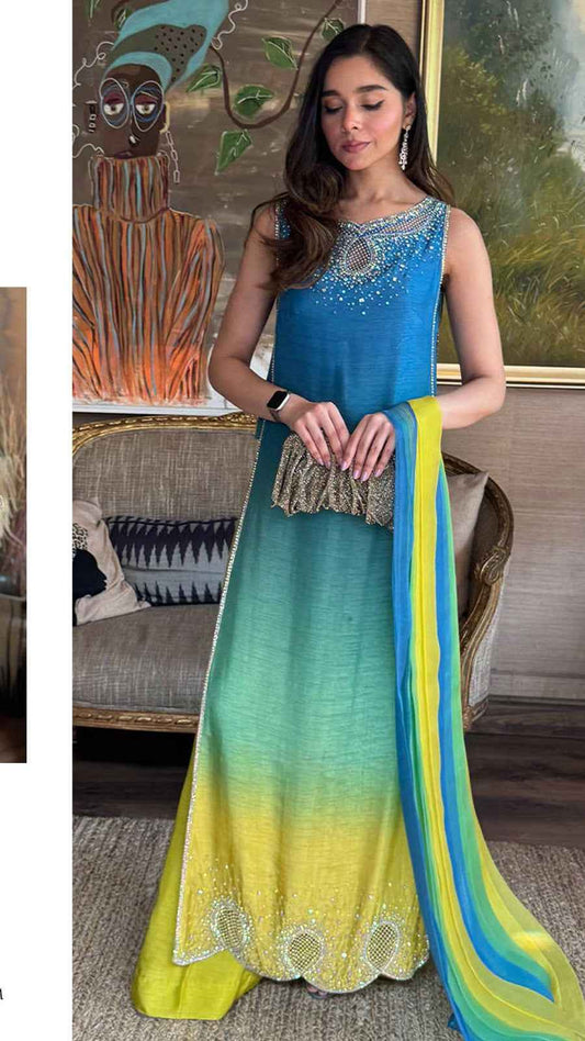 Farida Hassan Neon Ombre Digital Printed Lawn Suit with Bamber Chiffon Dupatta – Al Nisa Embroidery Collection #BR