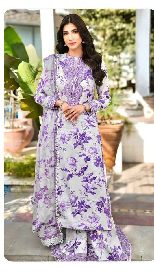 Aneela’s Collection Blue Grey 9mm Embroidered Lawn Suit with Chiffon Dupatta – Al Nisa Unstitched 3PC #BR
