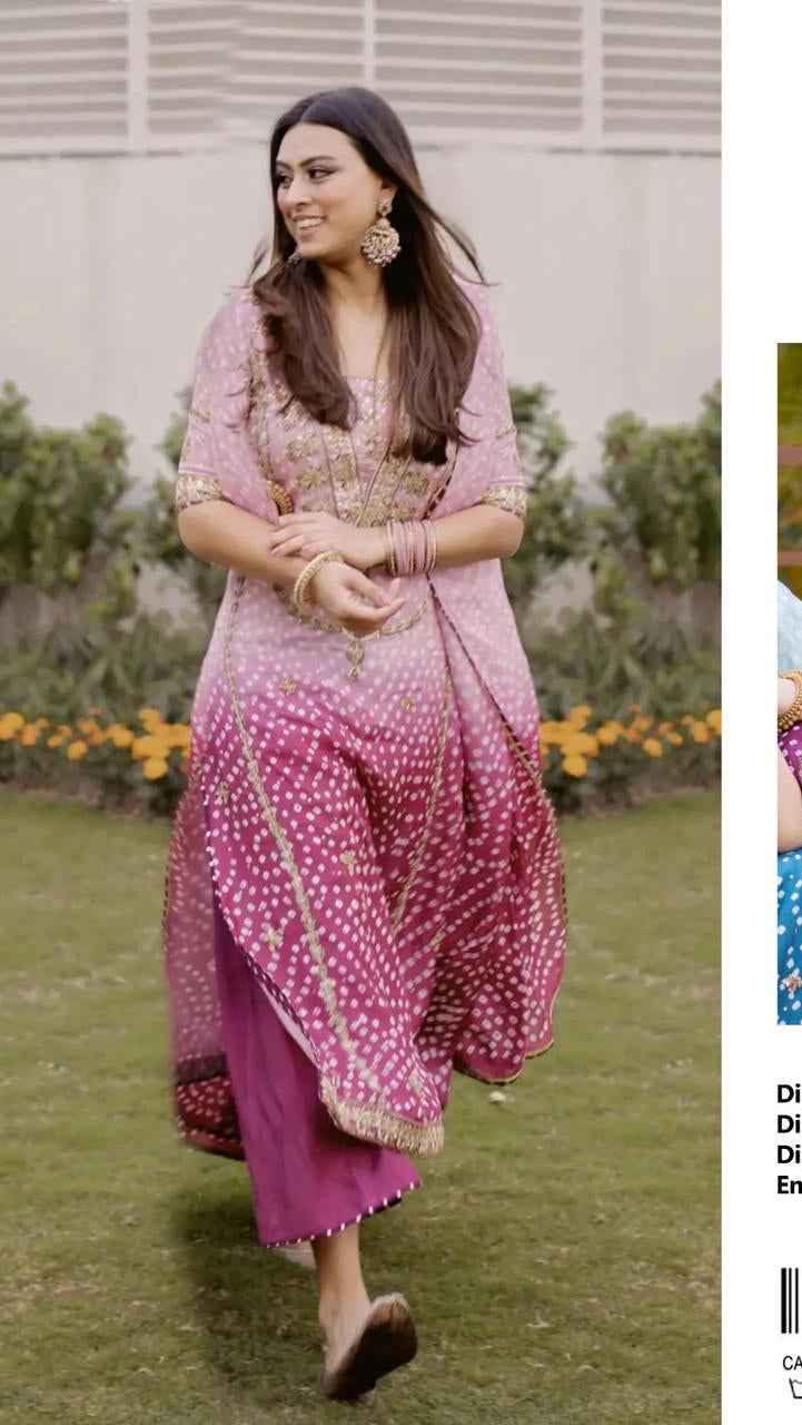 LXM pink tie & dye digital lawn suit with embroidered chiffon dupatta