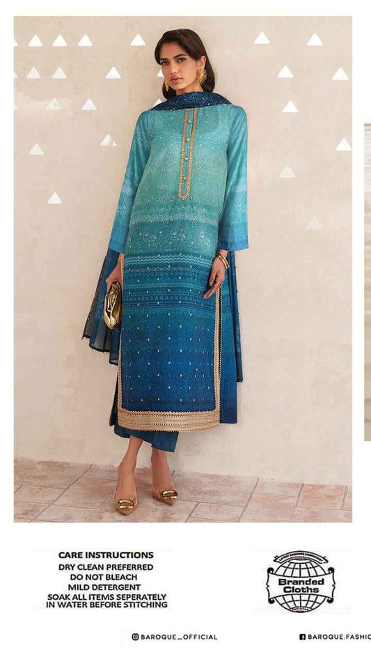 Baroque UF-4400 Digital Printed Lawn Suit with Bamber Chiffon Dupatta – Al Nisa Embroidery Collection #BR