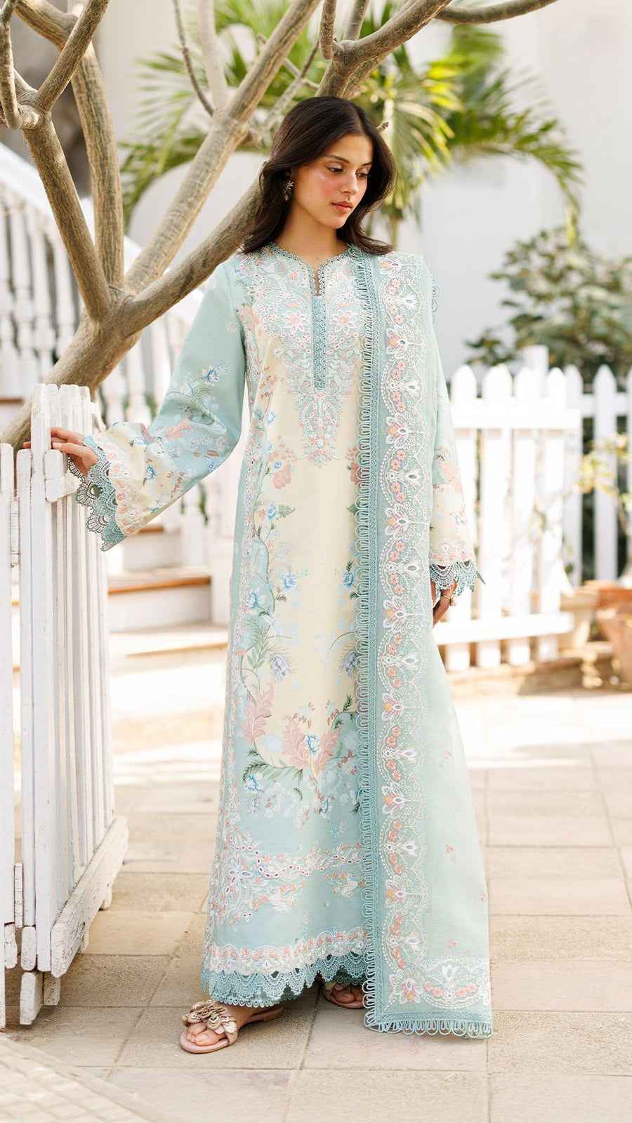 Affrozeh printed lawn suit with heavy embroidered chiffon dupatta