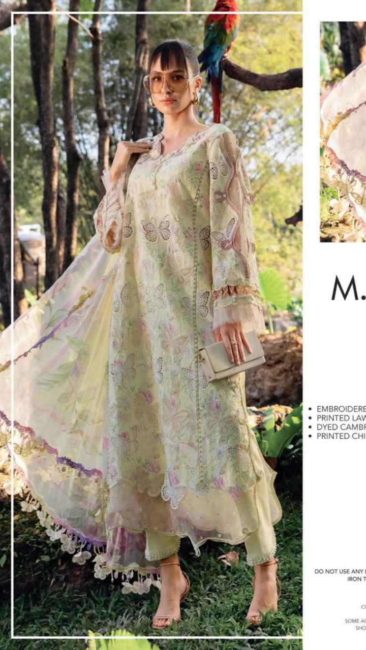 Maria B MP-1D Chikankari Printed Lawn 3PC Suit with Chiffon Dupatta – Al Nisa Embroidery Collection #BR