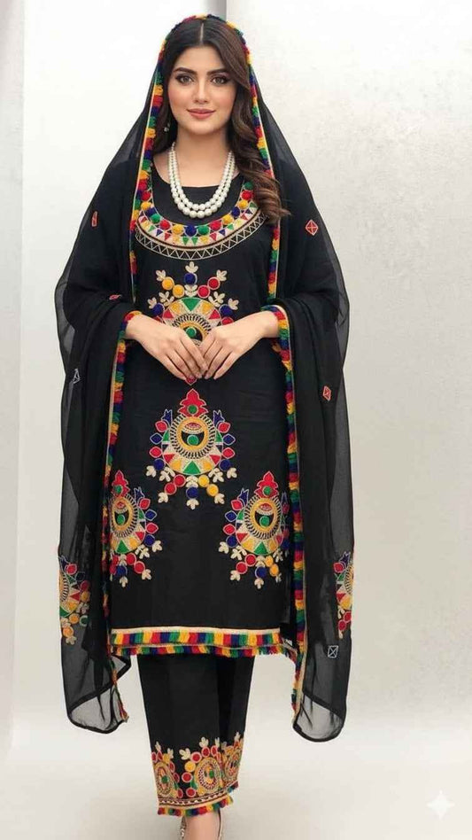 Lawn Cotton Aara Work Embroidered 3PC Suit with Indian Chiffon Dupatta – Summer Collection 2026 Unstitched #FC
