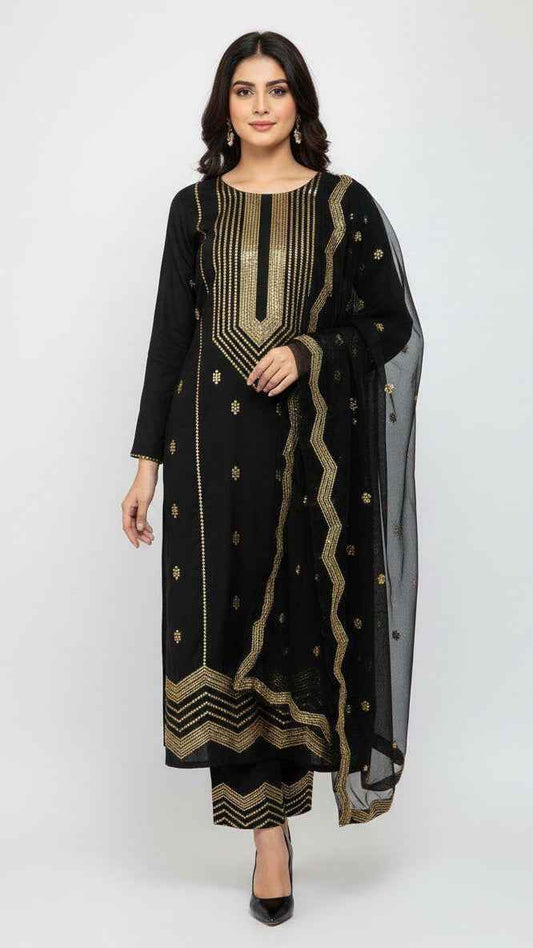 Premium Lawn Cotton Embroidered 3PC Suit with Chiffon Dupatta – Heavy Thread & Sequin Work Unstitched #FC