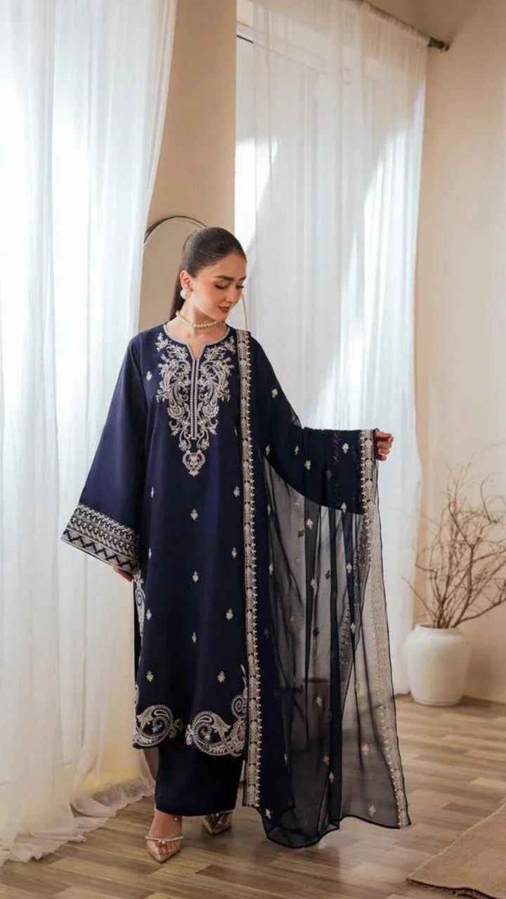 Mushq Code 546 Embroidered Lawn 3PC Suit with Pure Chiffon Dupatta – Unstitched Summer Collection #M