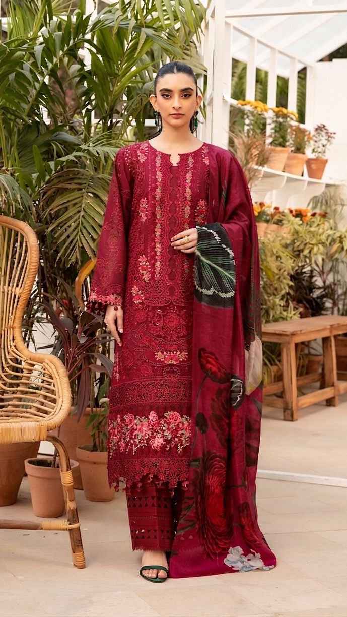 Maria B Code 546 Embroidered Lawn 3PC Suit with Voile Lawn Dupatta – Unstitched Summer Collection  #M