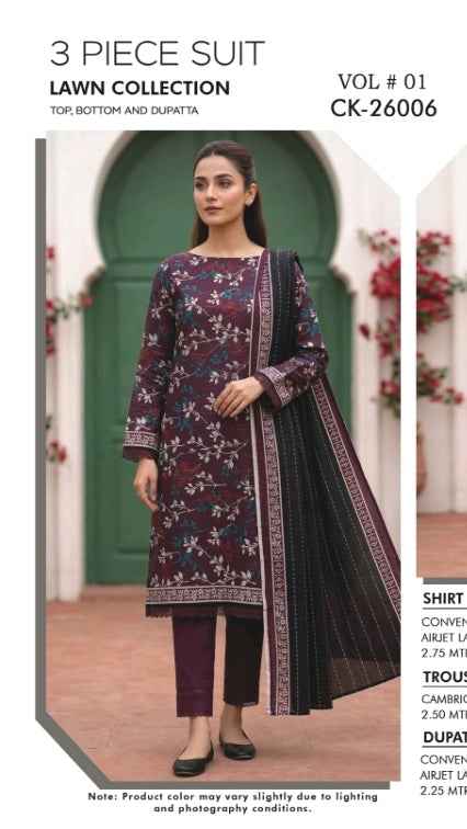MDL Monocrom Original Digital Printed Lawn 3PC Suit with Airjet Dupatta – Unstitched Summer Collection 2026 #AR