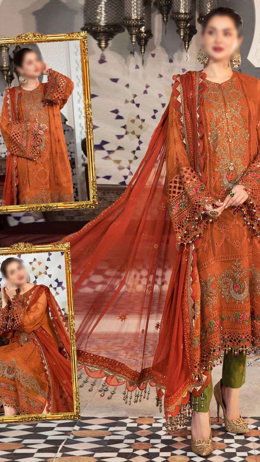 Unstitched chiffon party wear suit with inner included Pakistan
