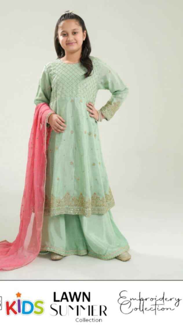 Girls Lawn Eid Collection 3PC-Kids Unstitched Suit
